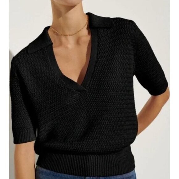 The Reset R Label The Eco Polo Short Sleeve Knit Black Size M - Picture 1 of 7